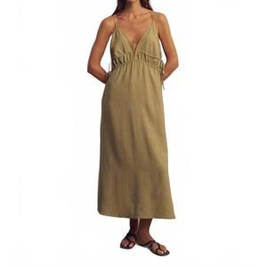 NEW HANDLOOM sofia ties maxi dress in khaki green